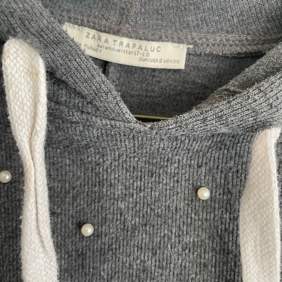 Zara Trafaluc Grey Hoodie with Pearls - Picture 3 of 9